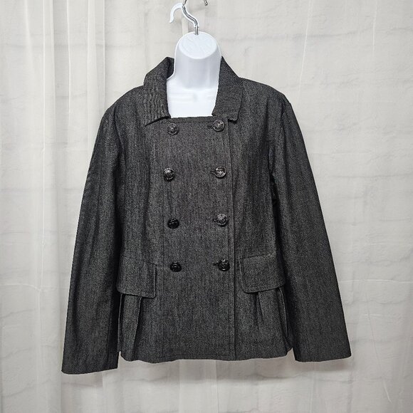 Sandro Gray Double Breasted Chambray Jacket Boho Twee Nautical Minimalist XL - Picture 1 of 9